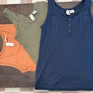 x3 Joie Size Medium Ribbed Tank Tops (Navy, Olive, & Rust)